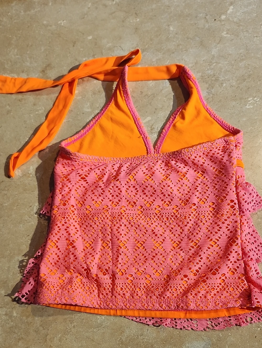 Justice Pink & Orange Ruffled Tankini Top 6